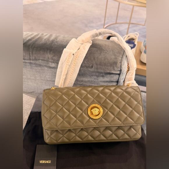 Versace Other - Versace Quilted Medusa Olive flap leather Bag large
